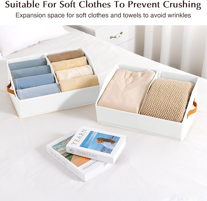 Closet Organizers and Storage Bins - 4 Pack Collapsible Divided Trapezoidal Cube Storage Bins Baskets with Orange Handle for Organizing Clothes Blankets, Toys, Books, Towels(White)