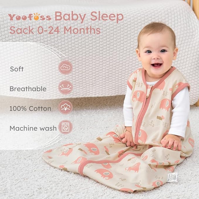Yoofoss Baby Sleep Sack 12-18 Months Wearable Blanket for Babies 100% Organic Cotton 2-Way Zipper TOG 0.5 Toddler Sleeping Sack 3 Pack, Comfy Lightweight Sleep Sacks