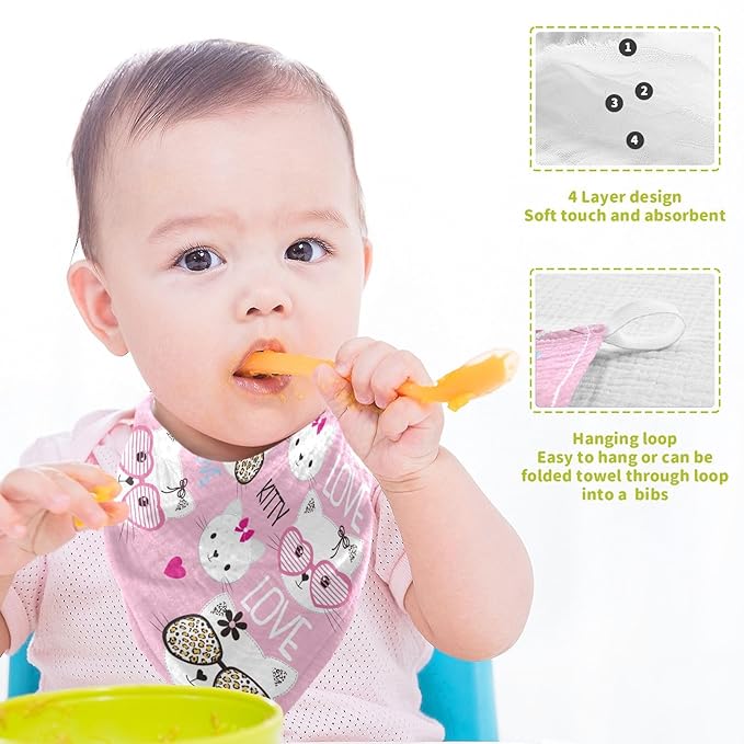 vvfelixl Childish Cats Pattern Baby Burp Cloths Baby Muslin Washcloths for Boys Girl Cotton Baby Face Towel for Newborn Infants Soft and Absorbent 11.8 X 11.8 in, 5 Pack