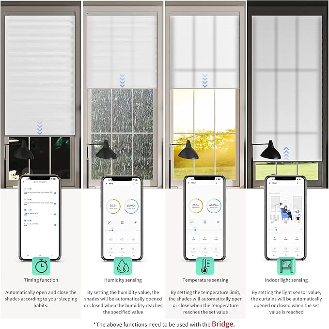 MYshade Motorized Cellular Shades - Smart Blinds Compatible with Alexa/Google Home/SmartThings,Light Filtering Rechargeable Cordless Honeycomb Blinds, Custom-Size Auto Shades for Windows (White)
