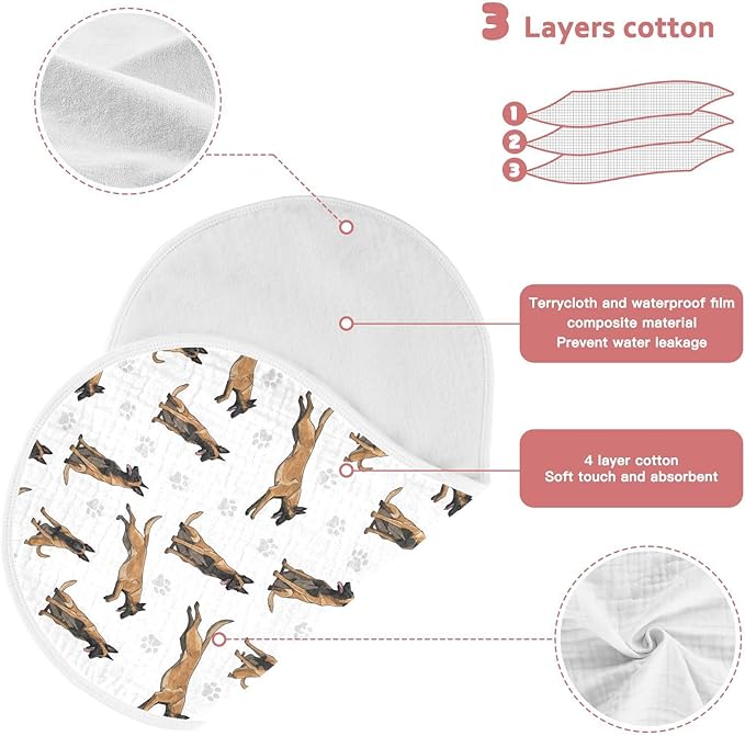 Qinllo 2 Pack Muslin Burp Cloths German Dogs Paw Prints White Cotton Baby Burp Cloths Extra Absorbent and Soft Thick Burping Cloth for Newborn Must Haves 22x11 Inch