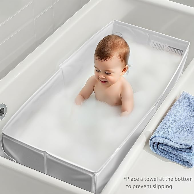 Baby Bathtub, Bath Essentials for Boys Girls, Collapsible & Portable Bathtub for 6M-3Y Infant Toddler, Baby Shower Gifts & Registry Search, Toddler Travel Essential for Beach, Hotel, Camping, Vacation