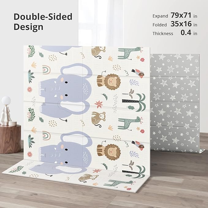79x71 Extra Large Baby Play Mat for Floor, Foldable Foam Playmat for Babies 0-12 Months & Kids, Non-Toxic Waterproof Baby Mat for Floor, Thick Playpen Mat for Tummy Time Crawling