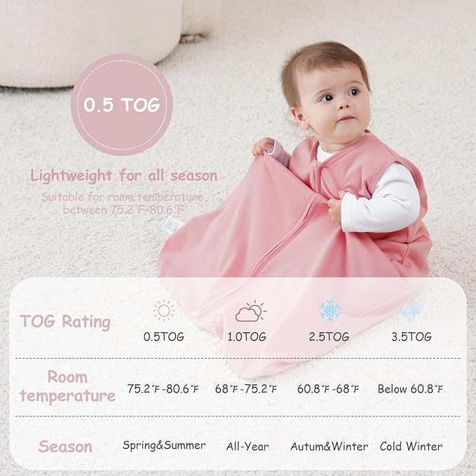 Looxii Baby Sleep Sack 0.5 TOG, 100% Cotton 3 Pack Wearable Blanket Baby Sleep Bag for Newborn Infant, 2-Way Zipper Lightweight Toddler Sleeping Sack 0-6 Months