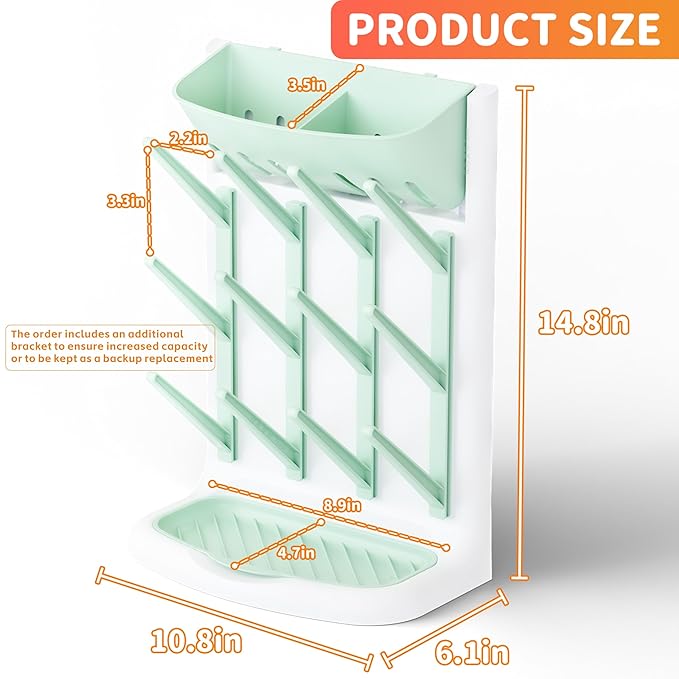 Yieach Larger Vertical Space Saving Drying Rack Baby Bottle for Countertop or Wall- BPA Free - Compact Glass Baby Bottle Rack Dryer & Holder and Storage Station for Pacifiers,Pump Accessories,Green