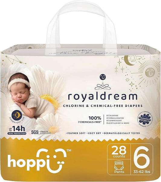 Hoppi Training Pants Pull Up Diapers | 360° Waistband Potty Underwear for Toddlers | Ultra Soft Hypoallergenic for Sensitive Skin | Size 6 (33+ lbs) Absorbent Overnight, 28 Count