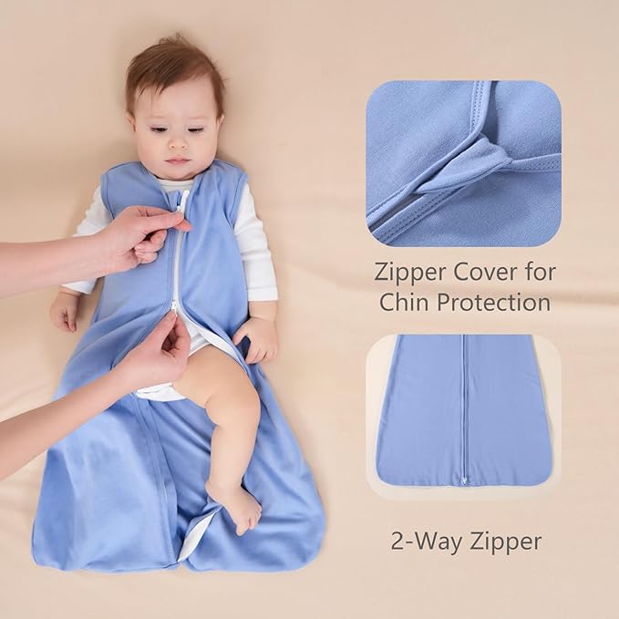 FIEMOL Baby Sleep Sack 0-6 Months, 100% Cotton Sleeping Sack for Newborn and Infant, 3 Pack Baby Wearable Blanket, 0.5 Tog Lightweight Double Zipper Sleep Bag Apricot