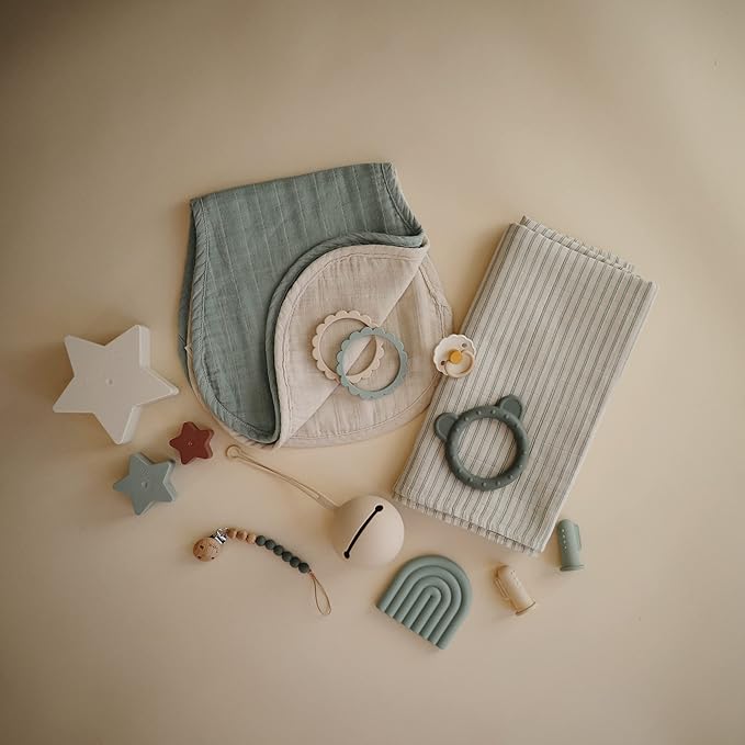 mushie Muslin Baby Swaddle Blanket | 100% Organic Cotton (Sage Stripe)