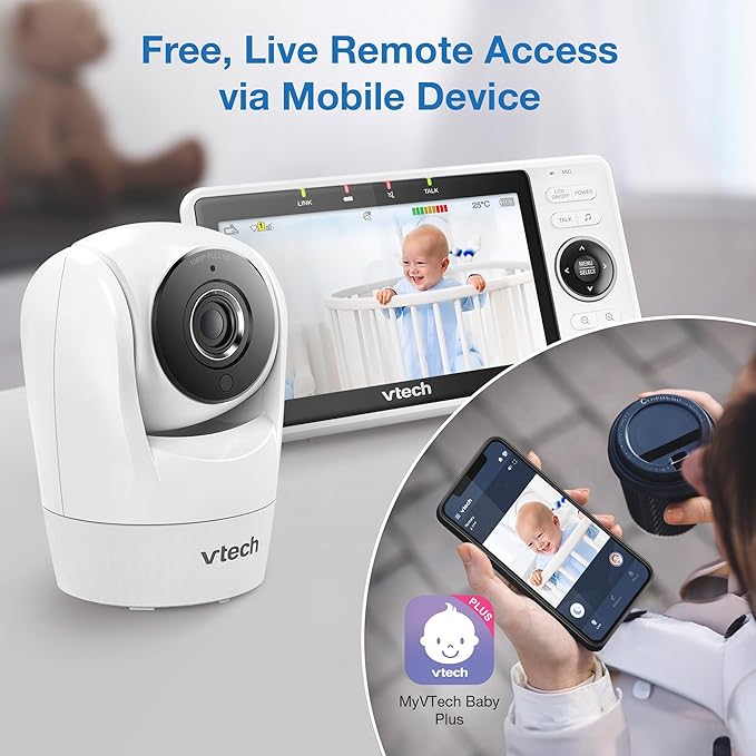 VTech VM901 Smart WiFi Baby Monitor with 1080p FHD Camera and 5" HD IPS Display, Free App, Remote Pan Tilt Zoom, Night Vision, Motion Detection Alerts