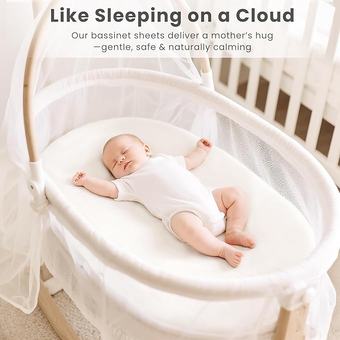 Konssy 3 Pack Stretchy Bassinet Sheets for Baby Girl Boy, Soft Breathable Baby Bassinet Mattress Sheets Fit for Hourglass Oval Cradle, Moses Basket Rectangle Mattress (Coffee Check)