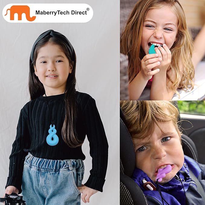 Chew Necklace for Boys and Girls, Silicone Chewy Necklace Sensory Toys for Kids Teardrop Twist Pendants, Chewing Toys for Autism or Oral Motor Special Needs BPA Free - 4 PCS Set