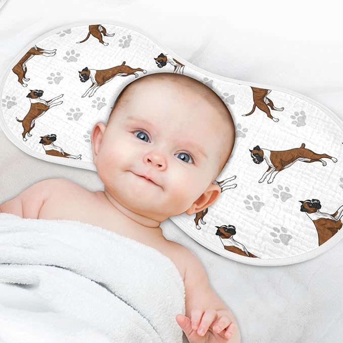 Qinllo 4 Pack Muslin Burp Cloths Boxer Dogs White Cotton Baby Burp Cloths Ultra Absorbent Soft Thick Burping Cloth for Newborn Babies Boys Girls 22x11 Inch