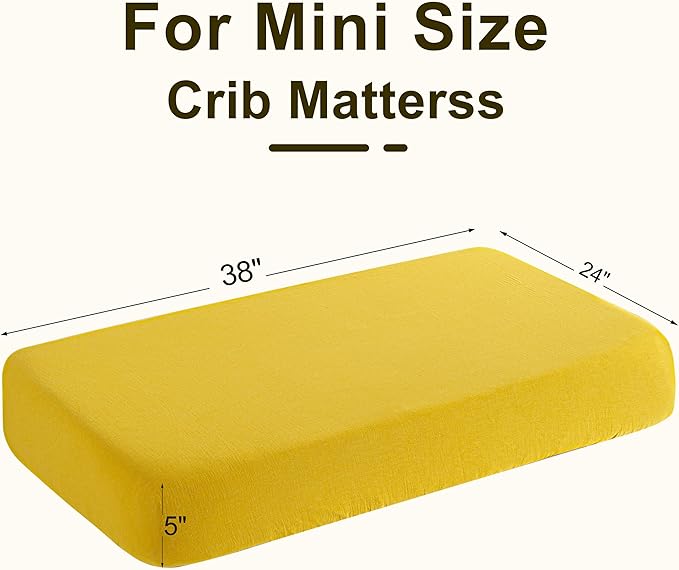 NTBAY 2 Pack Muslin Cotton Mini Crib Sheets, Soft and Breathable Double Layer 24x38 Baby Crib Sheets for Mini Crib and Toddler Mattresses, Boys, Girls, Unisex, Ginger Yellow, 24x38 Inches