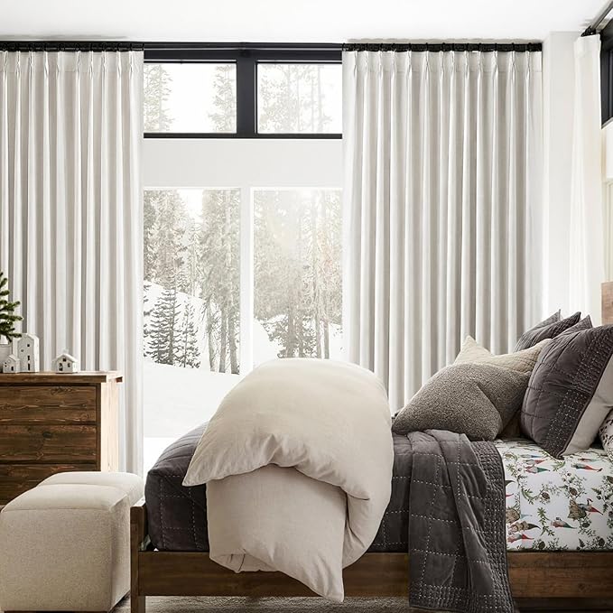 100 Inch Long Blackout Curtains for Sliding Glass Doors, Heat Blocking Linen Pinch Pleated Drapes for 98 Inch Long Window Privacy Living Room Cooling (40Wide x 100Tall x 2Panel,Rings&Hooks)