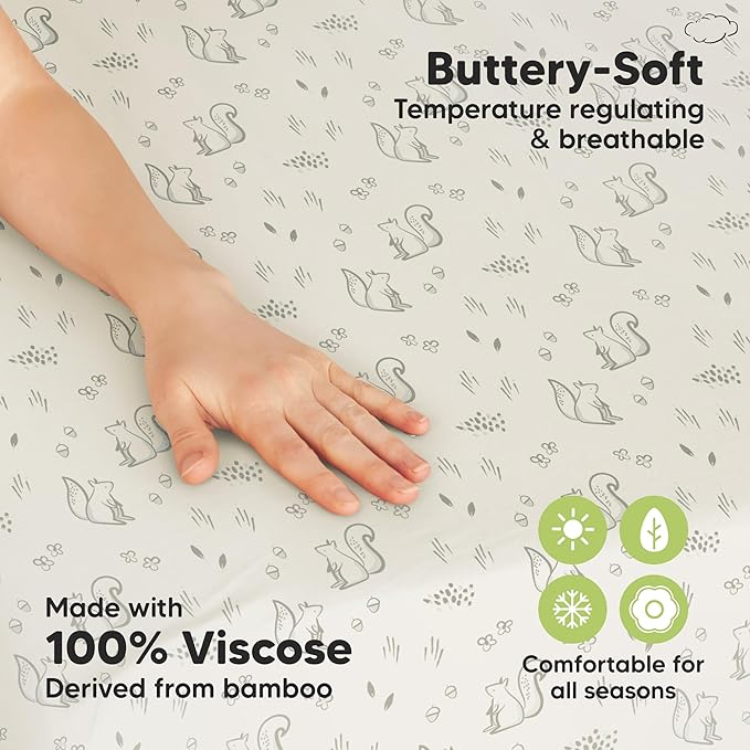 Pack and Play Sheets Fitted - 2-Pack Mini Crib Sheets for Pack N Play Mattress 38x26, Soft & Cozy, Neutral Toddler Playard Bedding, Snug Fitted Mini Baby Crib Mattress Cover Boy, Girl (Pine Grove)