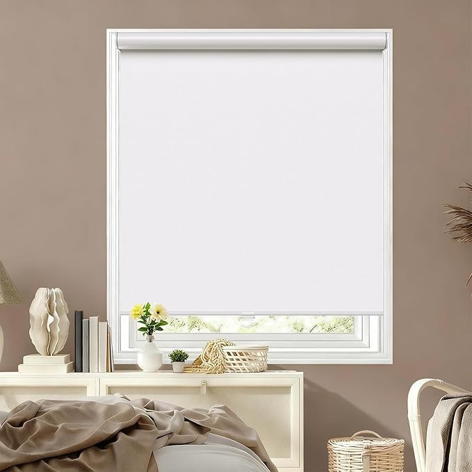 Cordless Roller Shades Blackout Blinds for Windows Room Darkening Rolled Up Shades with Spring System, UV Protection Window Shades Door Blinds for Home and Office (White, 36" W x 72" H)