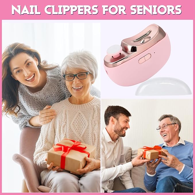 Automatic Nail Clipper Electric Nail Trimmer Polisher 3 in 1 Portable Fingernail Cutter with Light 2 Speeds File Nail Clip Storage Rechargeable Safety Trimmer for Seniors Adults Kids Baby (Pink)