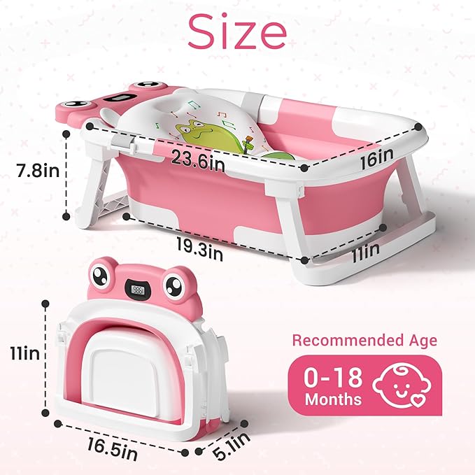 Baby Bathtub, Collapsible Newborn Bathtub for Infant to Toddler 0-24 Months with Soft Bath Net,Portable Travel Newborn Tub with No-Slip Feet, Baby Shower Gifts, Rose Pink