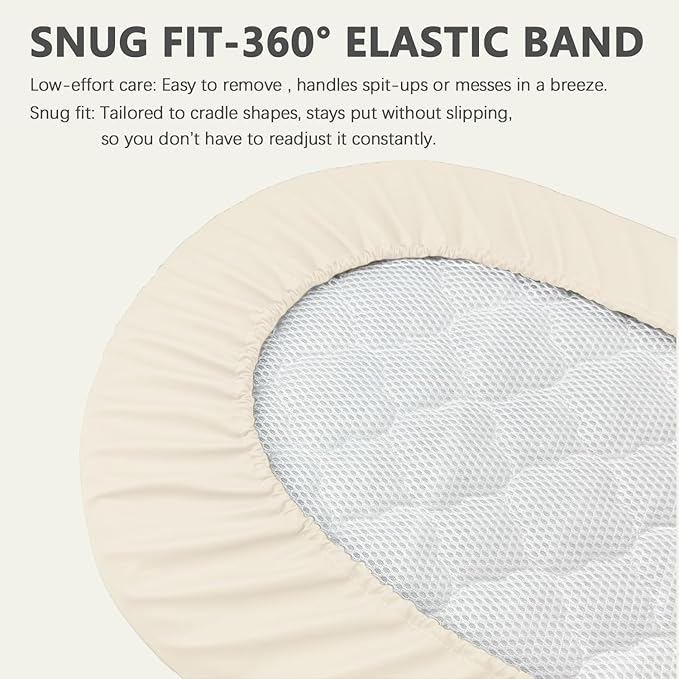 Vegan Leather Bassinet Sheets for Baby, Waterproof Wipeable, Extra Thick & PortableFit for Hourglass Oval Rectangular Cradle Pad Sheets, Standard Cradle Safe Sheets for Baby Boys Girls 32"x16"(Beige)