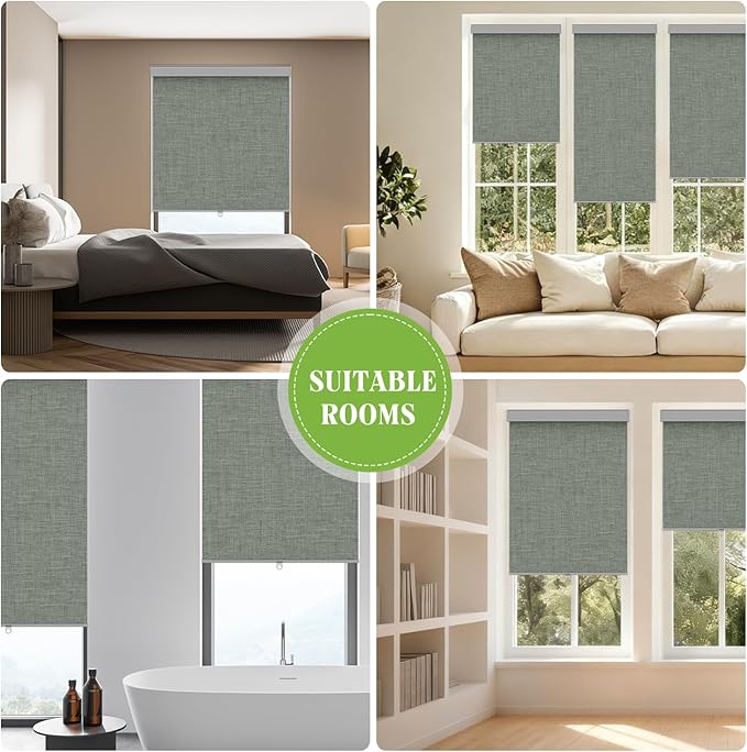 Blackout Roller Shades Blinds for Windows, Free-Stop Cordless Roller Shades with Valance, Thermal Insulated Fabric Window Blinds UV Protection for Home, Bedroom, Grey, 65.5" W x 72" H