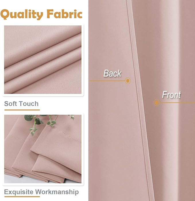 Aiyufeng Blush Blackout Curtains for Bedroom 84 Inch Length 2 Panels Set, Solid Thermal Insulated Privacy Nursery Window Treatment Curtains Blackout Drapes, W40 x L84 Inch, Blush