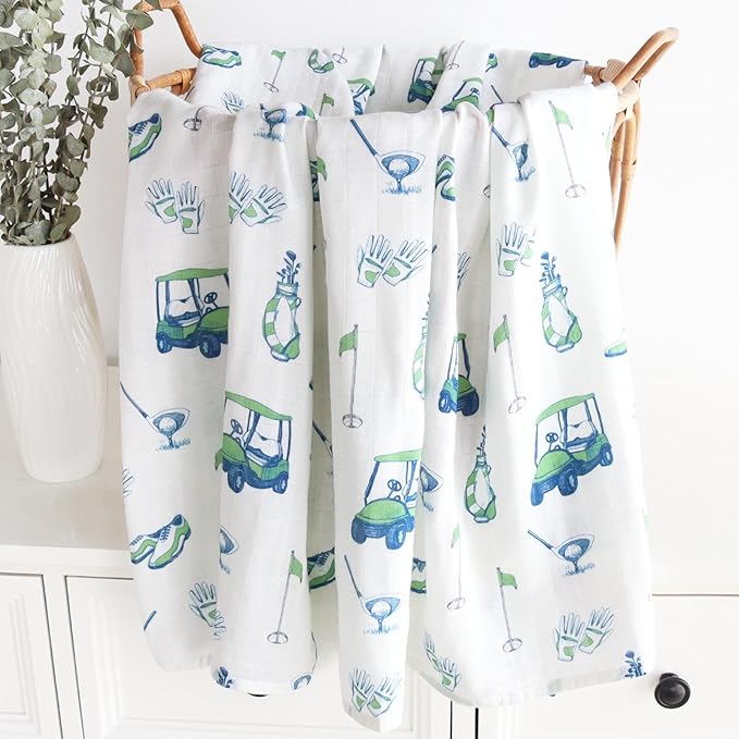 LifeTree Baby Swaddle Blankets, Boys Girls Muslin Swaddling Wrap Receiving Blanket for Newborn, 70% Viscose from Bamboo and 30% Cotton, Large 47" x 47", Golf Pattern Blanket