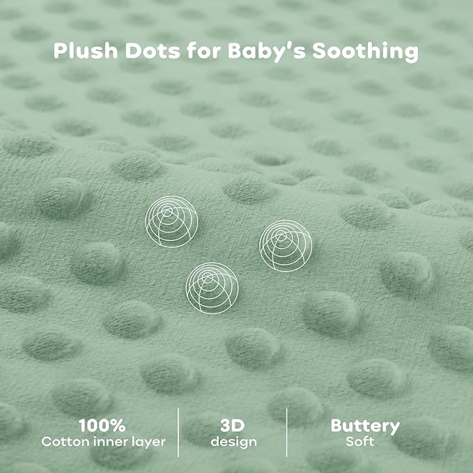 FIEMOL Fleece Baby Sleep Sack 0-6 Months, 1.5 TOG Cotton Baby Wearable Blanket With Soft Plush Dots, 2 Pack Newborn and Infant Warm Sleeping Sack with 2-Way Zipper Beige&Green