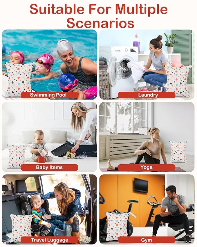 ALVABABY 3pcs Cloth Diaper Wet Dry Bags Waterproof Reusable with Two Zippered Pockets Travel Beach Pool Daycare Soiled Baby Items Yoga Gym Bag for Swimsuits or Wet Clothes 3L-ZM34