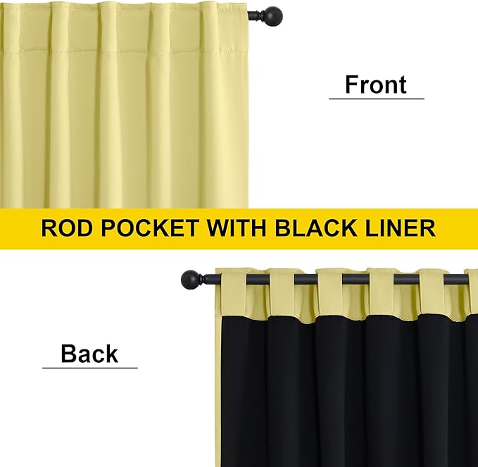 NICETOWN Paler Yellow 100% Blackout Curtains, 2 Panels 52x84 Inches for Living Room & Bedroom Drapes with Rod Pocket Back Tab, Energy Efficient Noise Reducing Thermal Insulated Window Treatments