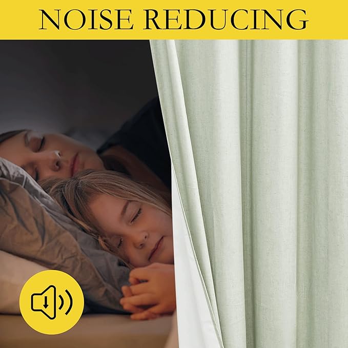 NICETOWN 100% Blackout Greyish Green Linen Curtains 90 inches Length 2 Panels with Thermal Insulated Liners, Farmhouse Style Room Cooling Small Window Draperies for Dining Room