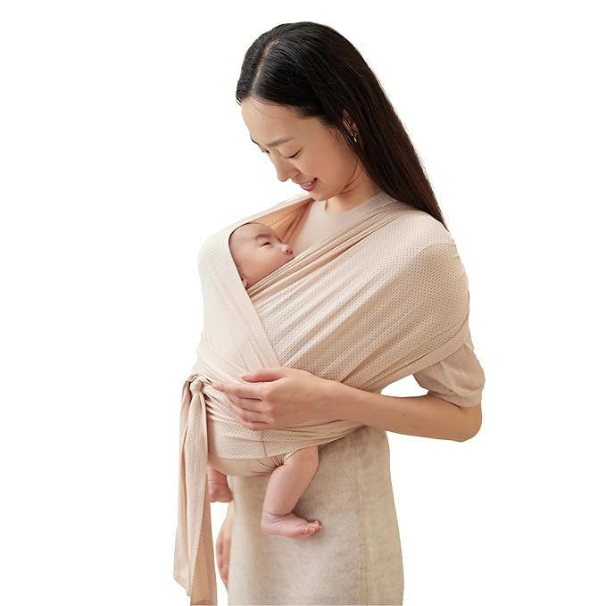 Konny Baby Carrier Flex AirMesh with Head Support - Adjustable, Easy to Wear, Hands-Free Breathable Baby Wrap Sling, Perfect for Newborn Babies Essentials up to 44 lbs (XS-XL) - Pale Pink