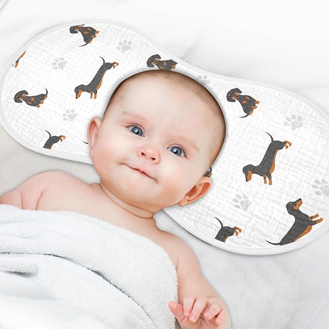 Qinllo 4 Pack Muslin Burp Cloths Dachshund Dogs White Cotton Baby Burp Cloths Extra Absorbent and Soft Spit Up Rags for Baby Boys Girls 22x11 Inch
