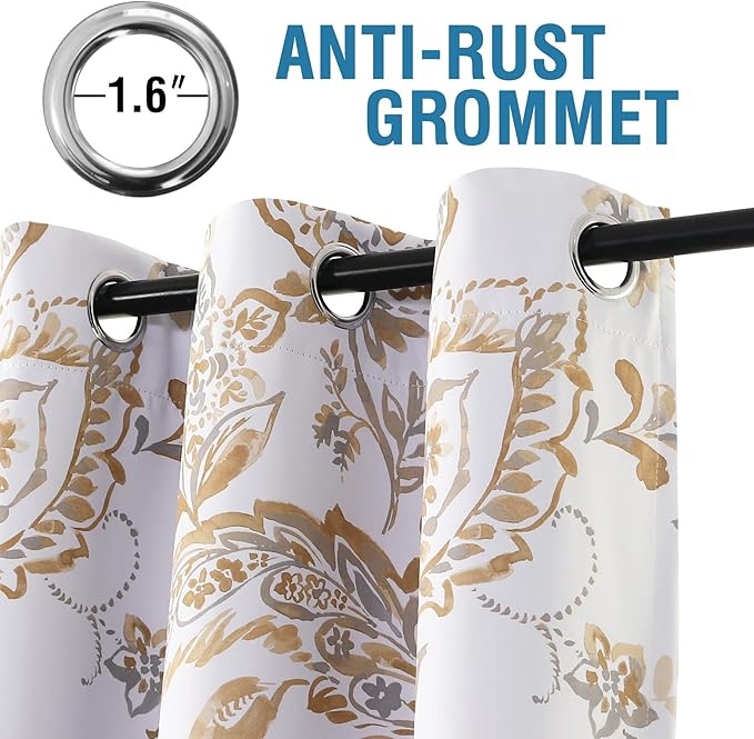 H.VERSAILTEX 100% Blackout Curtains for Bedroom Paisley Floral Printed Curtains 63 Inches Long Grommet Curtains & Drapes Thermal Curtains Window Treatments with Black Liner 2 Panels, Taupe