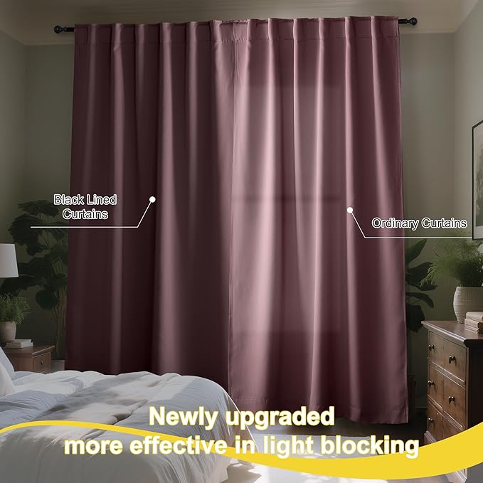 NICETOWN Dry Rose 2 Pieces 52x84 Inches Blackout Curtains, Thermal Insulated Energy Efficient Window Treatment Draperies for Living Room, Double Layer Full Light Blocking with Rod Pocket Back Tab