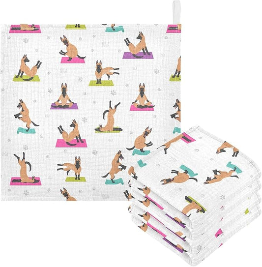 vvfelixl Baby Cotton Washcloths Belgian Malinois Yoga Infants Bath Towel for Unisex Face Towels for Newborn, Natural Baby Wipes Delicate Skin, 11.8 X 11.8 inch, one sizex3