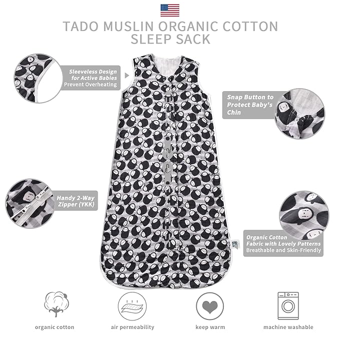 TADO MUSLIN Toddler Sleep Sack 2-4T, 0.5 TOG Lightweight Wearable Blanket, 100% Organic Cotton Muslin, Sleeveless, 2-Way YKK Zipper, OEKO-TEX Certified
