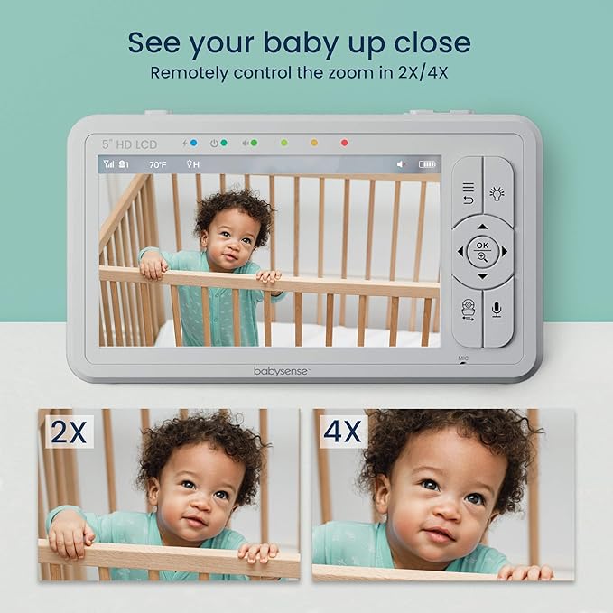 Babysense HD 5" Video Baby Monitor with Camera and Audio, No WiFi/App, Secure Closed-Loop, Night Vision, Pan-Tilt-Zoom, VOX Audio Alerts, White Noise & Lullabies, Up to 1000 ft Range, 20-Hour Battery