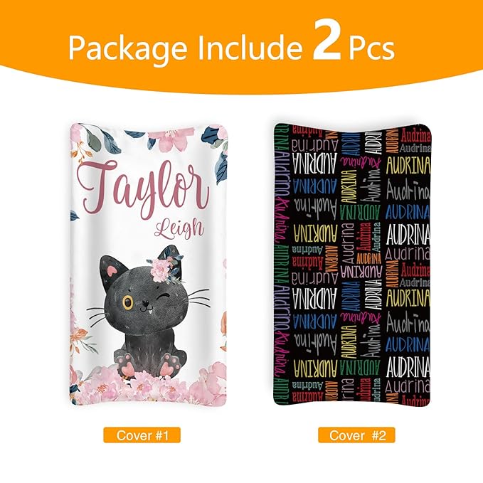 Custom Changing Pad Cover Set - Jersey Knit Ultra Soft Unisex Waterproof Diaper Changing Table Covers with Personalized Name for Baby Boys Girls - Comfy Cozy 2 Pcs Set Style23