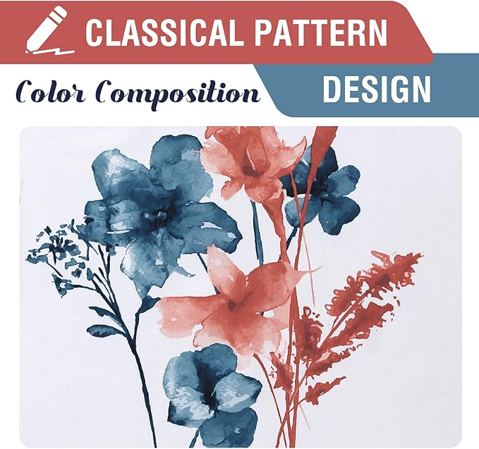 H.VERSAILTEX 100% Blackout Curtains 84 inch Length 2 Panels Set Cattleya Floral Printed Drapes Leah Floral Thermal Curtains for Bedroom with Black Liner Sound Proof Curtains, Stone Blue and Coral