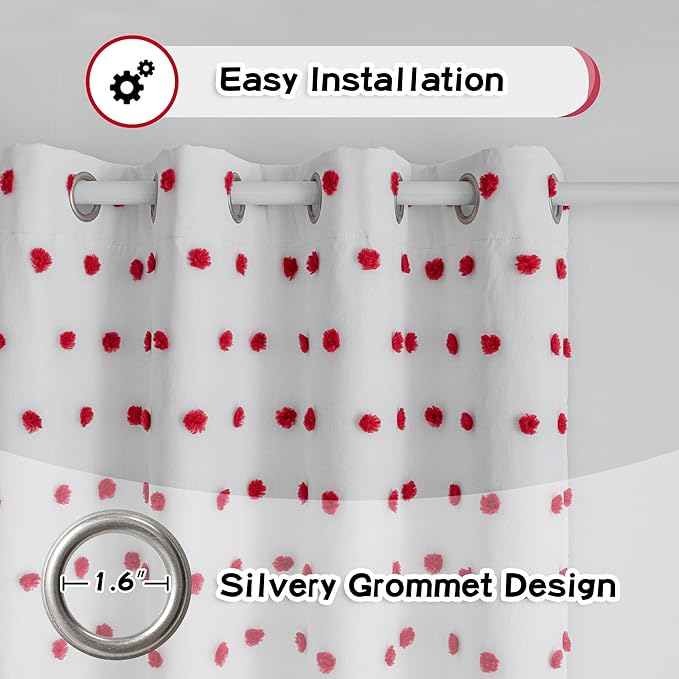 MYSKY HOME Red Christmas Blackout Curtains for Living Room 84 Inches Long Total Light Blocking Curtains for Bedroom 2 Panels Grommet 100% Thermal Insulated Window Drapes with Red Pom Sheer 52W x 84L