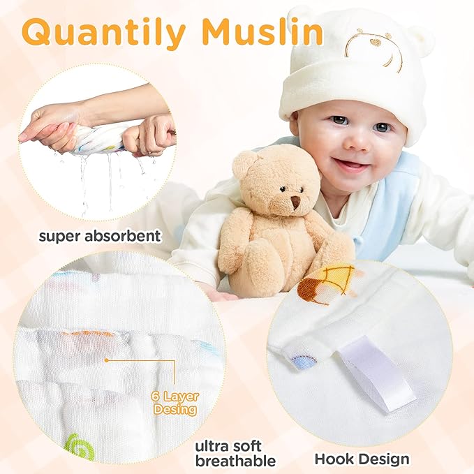 Tatuo 10 Pack Muslin Baby Burp Cloth Soft Washcloths 20'' x 10'' 6 Layer Soft Absorbent Newborn Rags Towel for Baby Shower Boys Girls Machine Washable for Sensitive Skin(Floral Pattern)