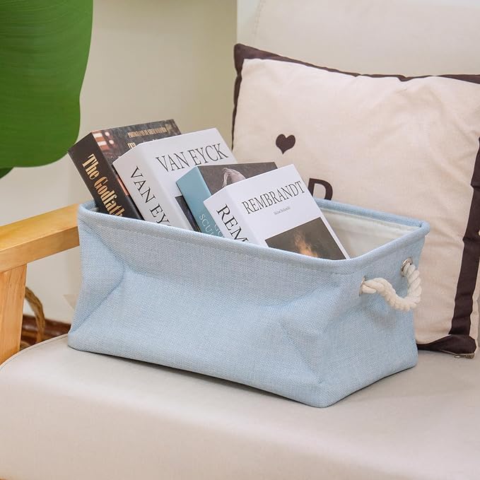 Storage Baskets for Shelves, Closet Organizer Bins, Clothes Storage Bins with Metal Frame, Large Baskets for Organizing and Storage, Collapsible Blue 3-Pack