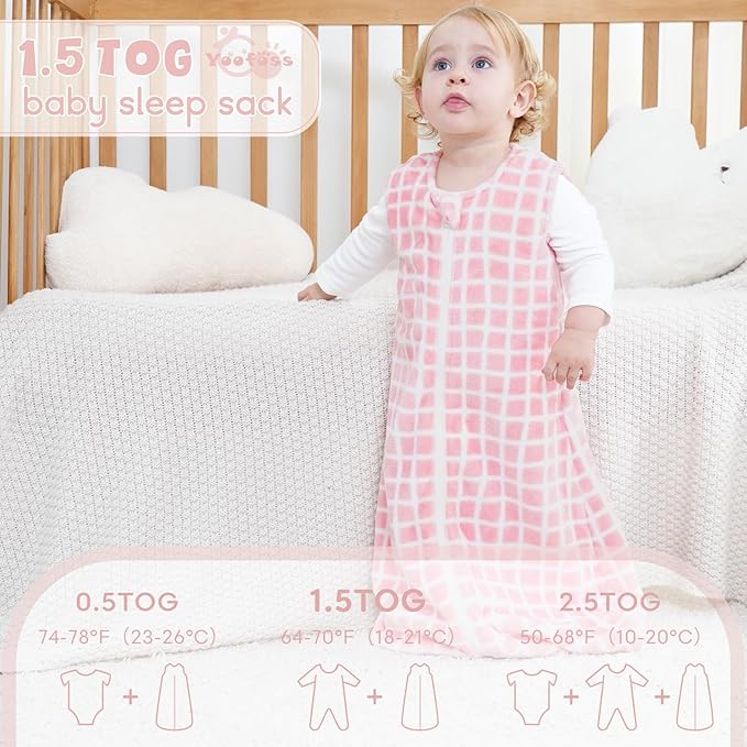Yoofoss Baby Sleep Sack 12-18 Months, 1.5 Tog Sleep Sack, Fleece Baby Wearable Blanket with 2-Way Zipper, Toddler Sleeping Sack, Soft Warm Lightweight(Small)