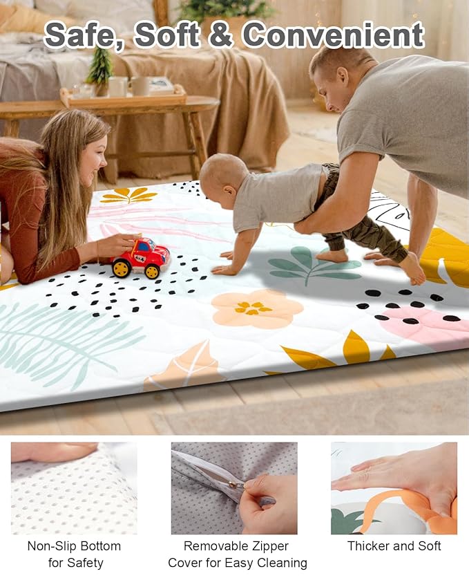 Premium Foam Baby Play Mat 74x50 – Removable & Machine Washable Cover, Extra Thick Padding Playpen Mat, Non-Slip Crawling Mat, Easy to Clean for Infants, Toddlers & Babies