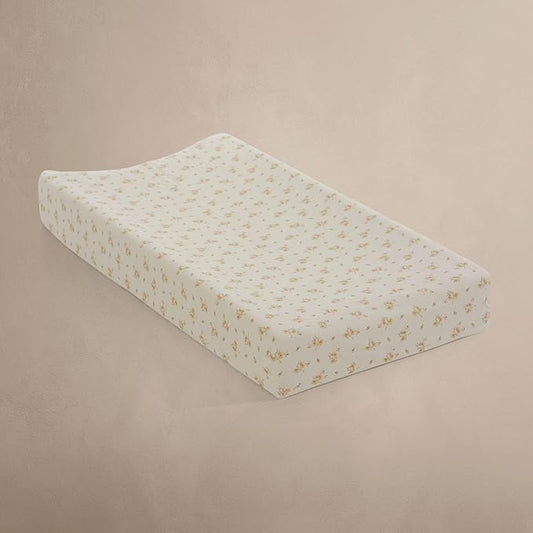 Oilo Changing Pad Cover, Breathable Organic Cotton Fitted Jersey, 300 Thread Count, Machine Wash, Fits Standard Changing Pads (32" x 16"), Heirloom Organic Collection, Dainty Floral