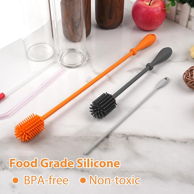 LeMuna Silicone Bottle Brush Set - Silicone Straw Brush for Narrow Neck, Hydro Flask, Sports Bottle & Glassware
