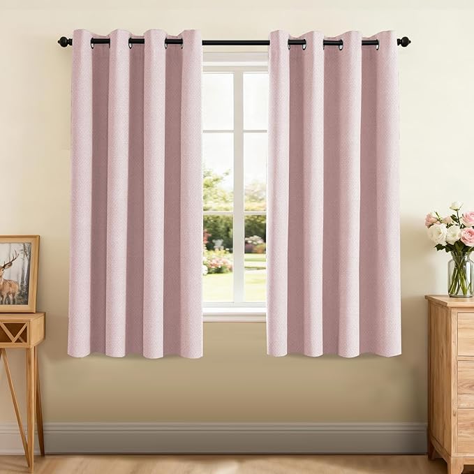 PrinceDeco Blackout Curtains for Bedroom – 100% Light Blocking Thermal Insulated Curtains 63 inch Length, Noise Reducing Energy Saving Drapes for Living Room, Nursery, Grommet,55" W x63 L, Baby Pink