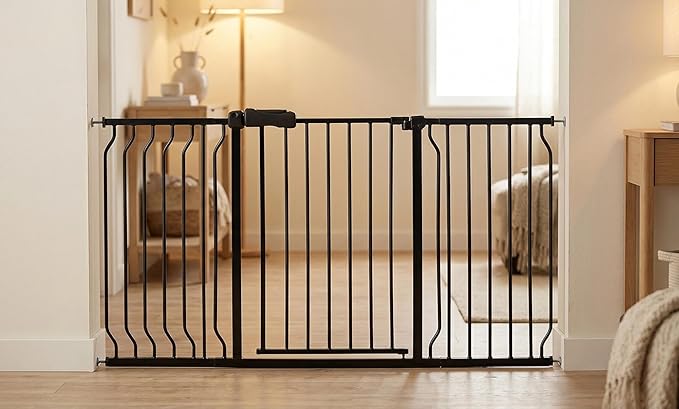 Extra Wide Baby Gate, 52.7-57.5 Inch, Large Walk Through, Black Metal, Pressure Mounted, Long Safety Dog Gate for House Doorways & Stairs