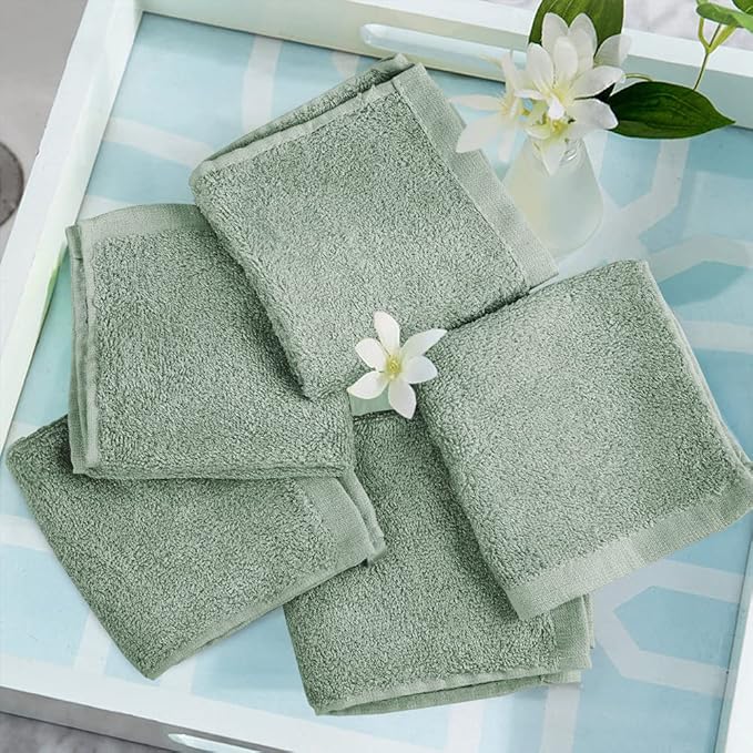 Yoofoss Luxury Washcloths Towel Set 10 Pack Baby Wash Cloth for Bathroom-Hotel-Spa-Kitchen Multi-Purpose Fingertip Towels & Face Cloths - Green