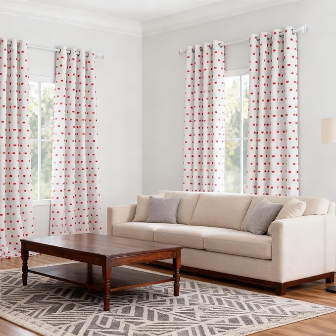 MYSKY HOME Red Christmas Blackout Curtains for Living Room 84 Inches Long Total Light Blocking Curtains for Bedroom 2 Panels Grommet 100% Thermal Insulated Window Drapes with Red Pom Sheer 52W x 84L